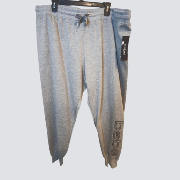 Bebe Sport Sequin Outline Logo Women’s Gray Jogger Pants, Size 3X - Picture 1 of 6